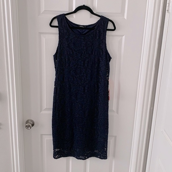 Onyx Nite Dresses & Skirts - Onyx Nite 2 Piece Navy Blue Lace Overlay Dress